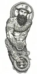 sexy pinup Gay bearded masculine sailor nautical theme krackin anchor rope tattoo design idea