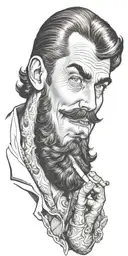 nautical gay pinup sailor, style of Tom of finland, bearded, anchor, ship, ocean, smoking a cigarette out of mouth tattoo design idea