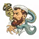 gay pinup male sailor, smoking a cigarette,  in the style of Tom of Findland with an octopus and anchor tattoo design idea