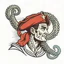 gay pinup male sailor, smoking a cigarette,  in the style of Tom of Findland with an octopus and anchor tattoo design idea