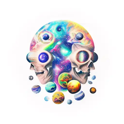 galaxy planets head inside tattoo design idea