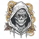 apparition covered in dark bandages and wearing a hoodie and sunglasses  tattoo design idea