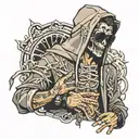 apparition covered in dark bandages and wearing a hoodie and sunglasses  tattoo design idea