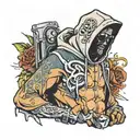 apparition covered in dark bandages and wearing a hoodie and sunglasses  tattoo design idea