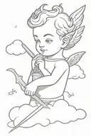 cherub head and arms on cloud with dagger behind tattoo design idea