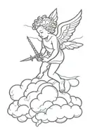 cherub on cloud with dagger behind tattoo design idea
