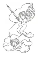 cherub on cloud with dagger behind tattoo design idea