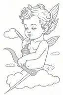 cherub head and arms on cloud with dagger behind tattoo design idea