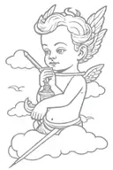cherub head and arms on cloud with dagger behind tattoo design idea