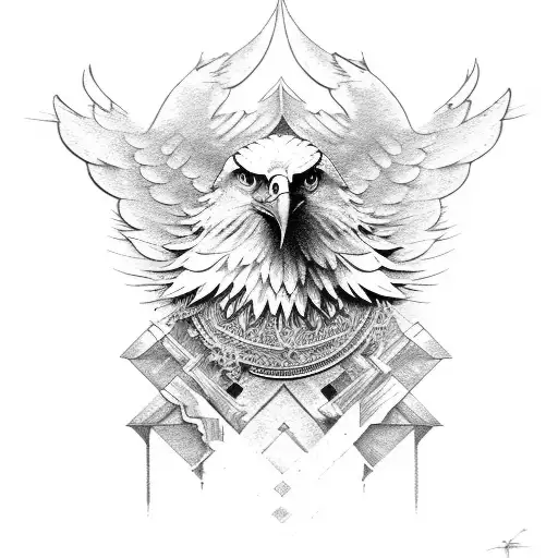 Eagle facing forward with wings, half eagle half god apostle tattoo design idea
