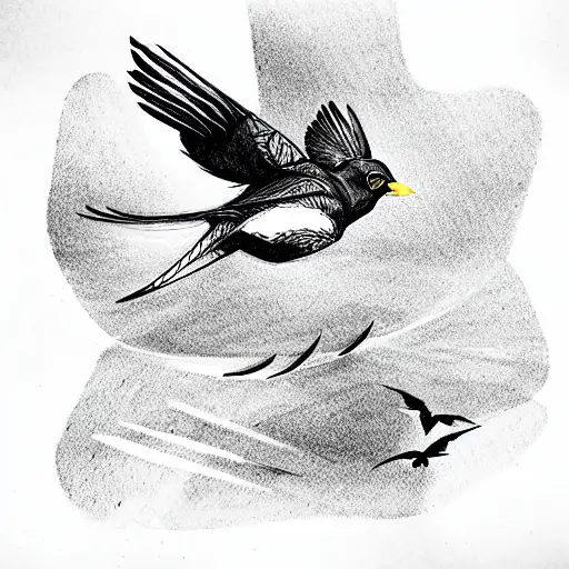 blackbird flying in a thunderstorm tattoo design idea
