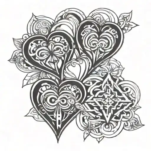 3 hearts in a line with infinity signs and 3 dates tattoo design idea