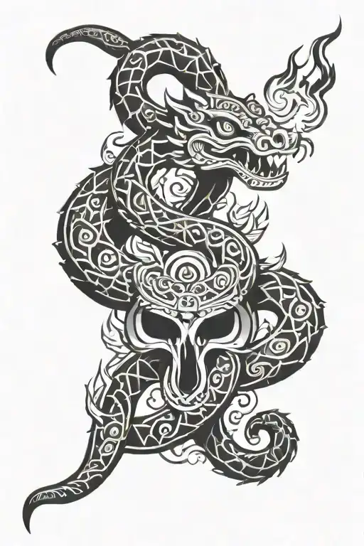 aztec serpent with fire in the background tattoo design idea