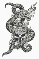 aztec serpent with fire in the background tattoo design idea