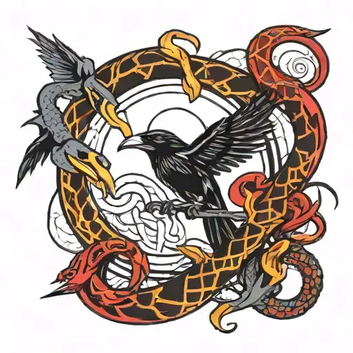 crow vs snake wrapped tattoo design idea