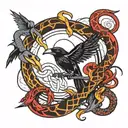 crow vs snake wrapped tattoo design idea