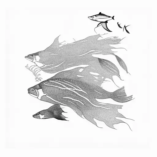 kelp forest from Pacific Northwest black and white full arm add native fish  tattoo design idea