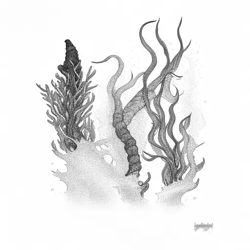 kelp forest from Pacific Northwest black and white full arm  tattoo design idea