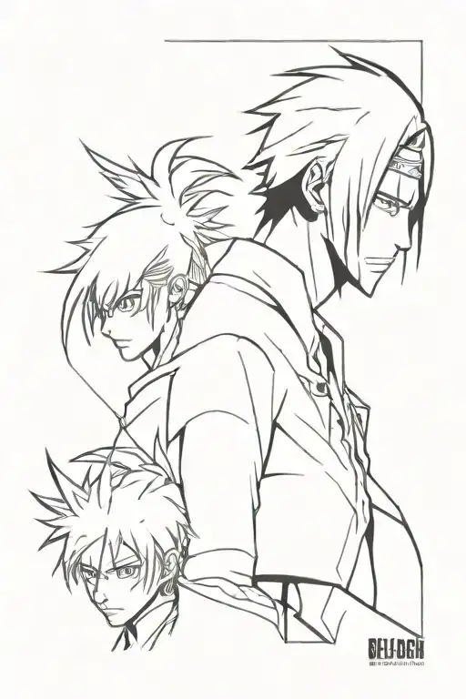 Manga-inspired design featuring characters from Bleach in a minimalist style tattoo design idea