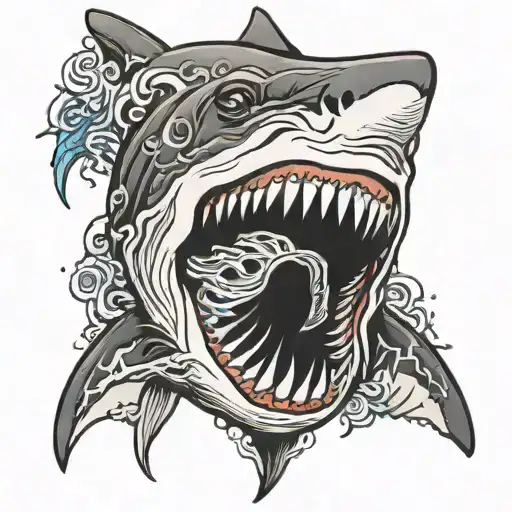 white shark with open mouth tattoo design idea