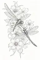 flowers and dragonfly hovering tattoo design idea