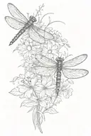 flowers and dragonfly hovering tattoo design idea