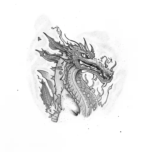 cleveland skyline attacked by dragon tattoo design idea