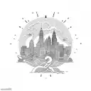 cleveland skyline attacked by dragon tattoo design idea