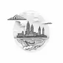 cleveland skyline attacked by dragon tattoo design idea