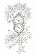 dove tree clock face tattoo design idea