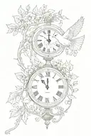 dove tree clock face tattoo design idea