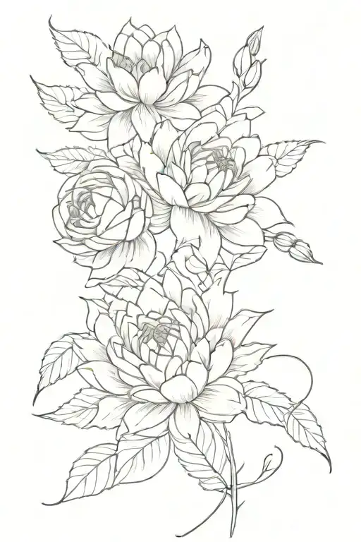 A chrysanthemum a rose and a water, lily tied together tattoo design idea