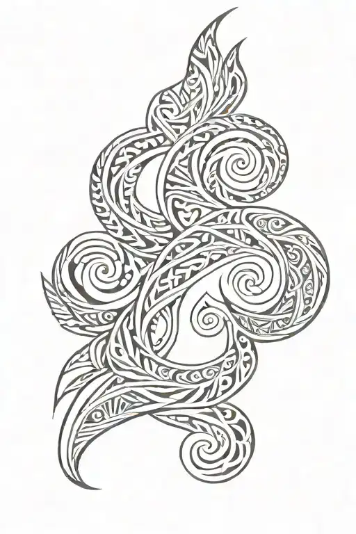 Maori female tattoo covering the right shoulder, collarbone and ribs. Elegant and flowing design tattoo design idea