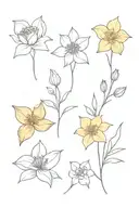 I would like it to have a rose, a daffodil, a forget me not and a salmon combination  tattoo design idea