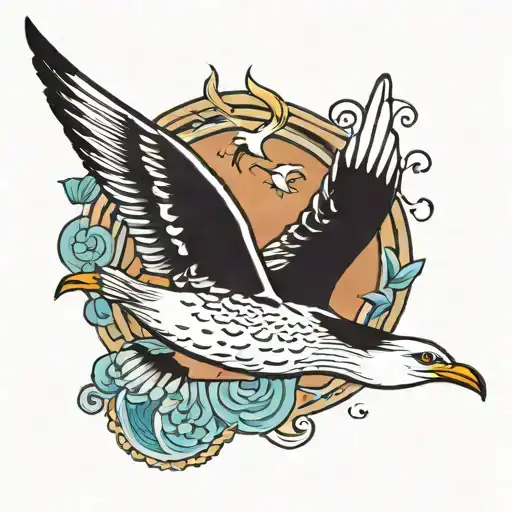 seagull flying towards tattoo design idea