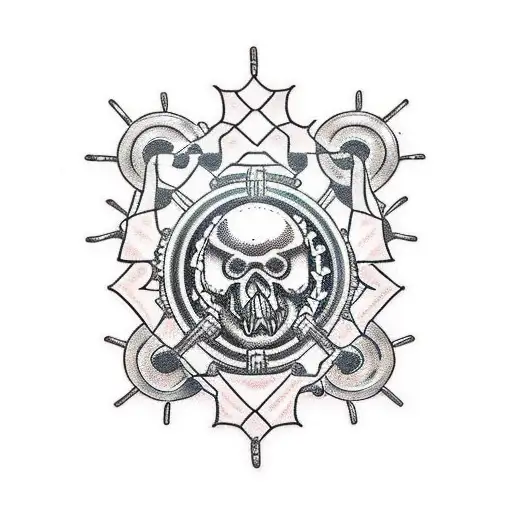A detailed bike chain weaving through gears tattoo design idea