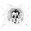 A portrait of Neo from The Matrix in a sketch style tattoo design idea