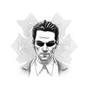 A portrait of Neo from The Matrix in a sketch style tattoo design idea