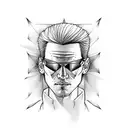 A portrait of Neo from The Matrix in a sketch style tattoo design idea
