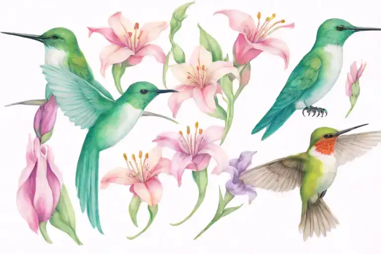 may lily, hummingbird, 7 of something, Virgo, cross, crochet needle, honeysuckle  tattoo design idea