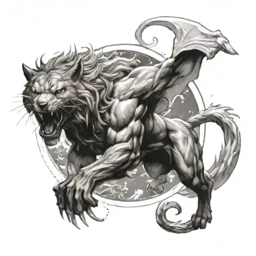 Sketch a tattoo of this   upper arm: skoll chasing the sun and hati screaming at a half moon, and thor fighting Jörmunga tattoo design idea