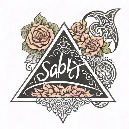 Create a minimal triangle & Arabic word "Sabr" in an elegant cursive script inside or below a triangle. tattoo design idea