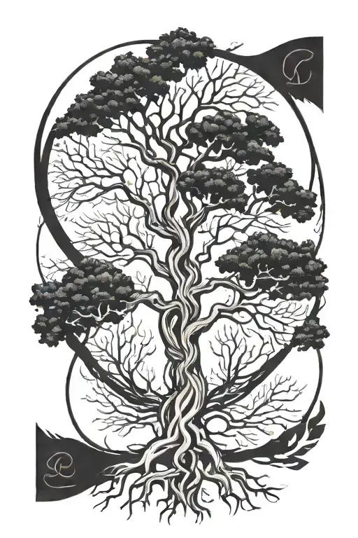 Tree without leaves infinity symbol intertwined tattoo design idea