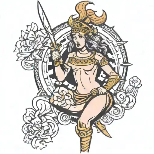 nude warrior maiden tattoo design idea