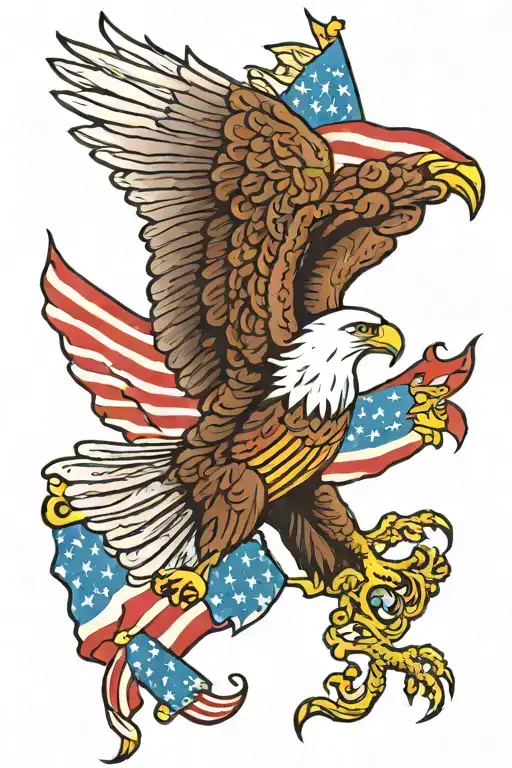bald eagle with american and marine corps flags crossed tattoo design idea
