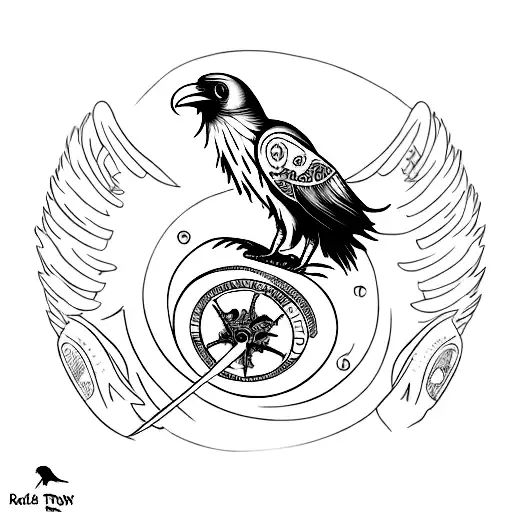 phrases “Always Adapt” and “Memento Mori”, in addition a raven in black profile and number 10 in roman style tattoo design idea