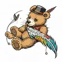 teddy bear blowing a feather with rainbow behind it   tattoo design idea
