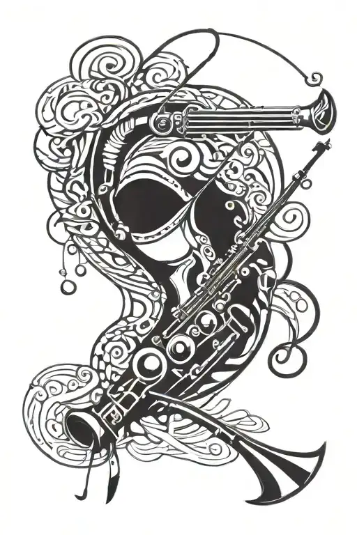 clarinet and fishing rod tattoo design idea