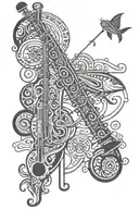 clarinet with fishing rod tattoo design idea