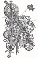 clarinet with fishing rod tattoo design idea